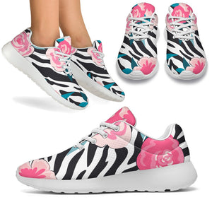 Black White Zebra Floral Pattern Print Sport Shoes GearFrost