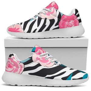 Black White Zebra Floral Pattern Print Sport Shoes GearFrost