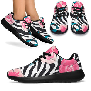 Black White Zebra Floral Pattern Print Sport Shoes GearFrost