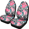 Black White Zebra Floral Pattern Print Universal Fit Car Seat Covers