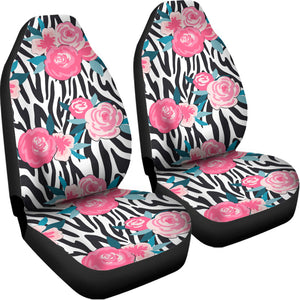 Black White Zebra Floral Pattern Print Universal Fit Car Seat Covers
