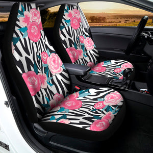 Black White Zebra Floral Pattern Print Universal Fit Car Seat Covers