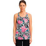 Black White Zebra Floral Pattern Print Women's Racerback Tank Top