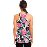 Black White Zebra Floral Pattern Print Women's Racerback Tank Top