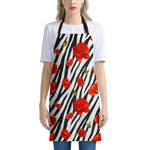 Black White Zebra Flower Pattern Print Apron