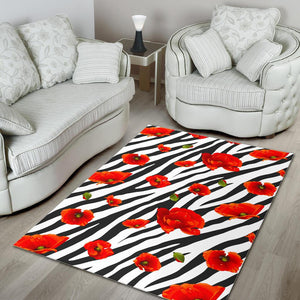 Black White Zebra Flower Pattern Print Area Rug GearFrost