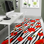 Black White Zebra Flower Pattern Print Area Rug GearFrost