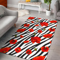 Black White Zebra Flower Pattern Print Floor Mat