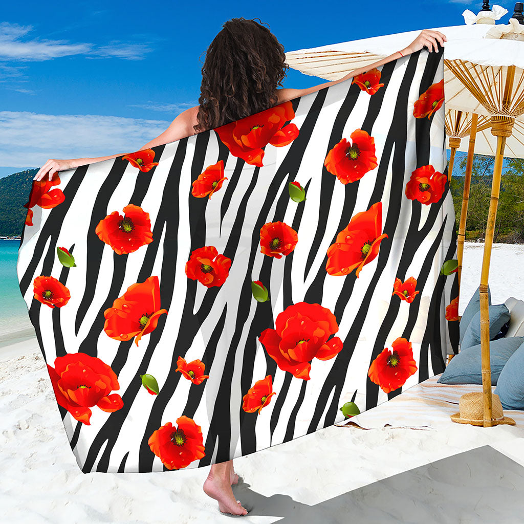 Black White Zebra Flower Pattern Print Beach Sarong Wrap