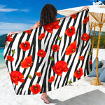Black White Zebra Flower Pattern Print Beach Sarong Wrap
