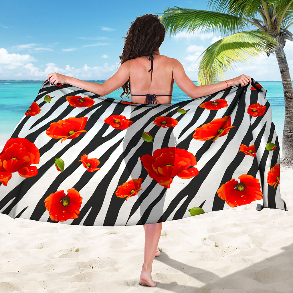 Black White Zebra Flower Pattern Print Beach Sarong Wrap