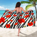 Black White Zebra Flower Pattern Print Beach Sarong Wrap