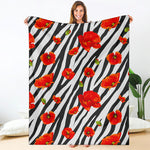 Black White Zebra Flower Pattern Print Blanket