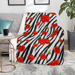 Black White Zebra Flower Pattern Print Blanket