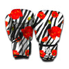 Black White Zebra Flower Pattern Print Boxing Gloves