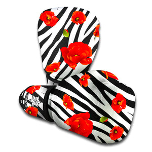 Black White Zebra Flower Pattern Print Boxing Gloves