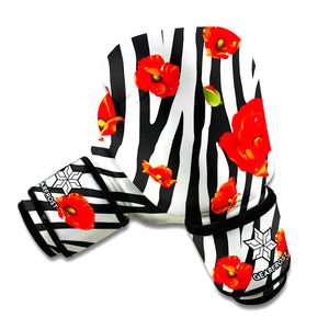 Black White Zebra Flower Pattern Print Boxing Gloves