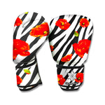 Black White Zebra Flower Pattern Print Boxing Gloves