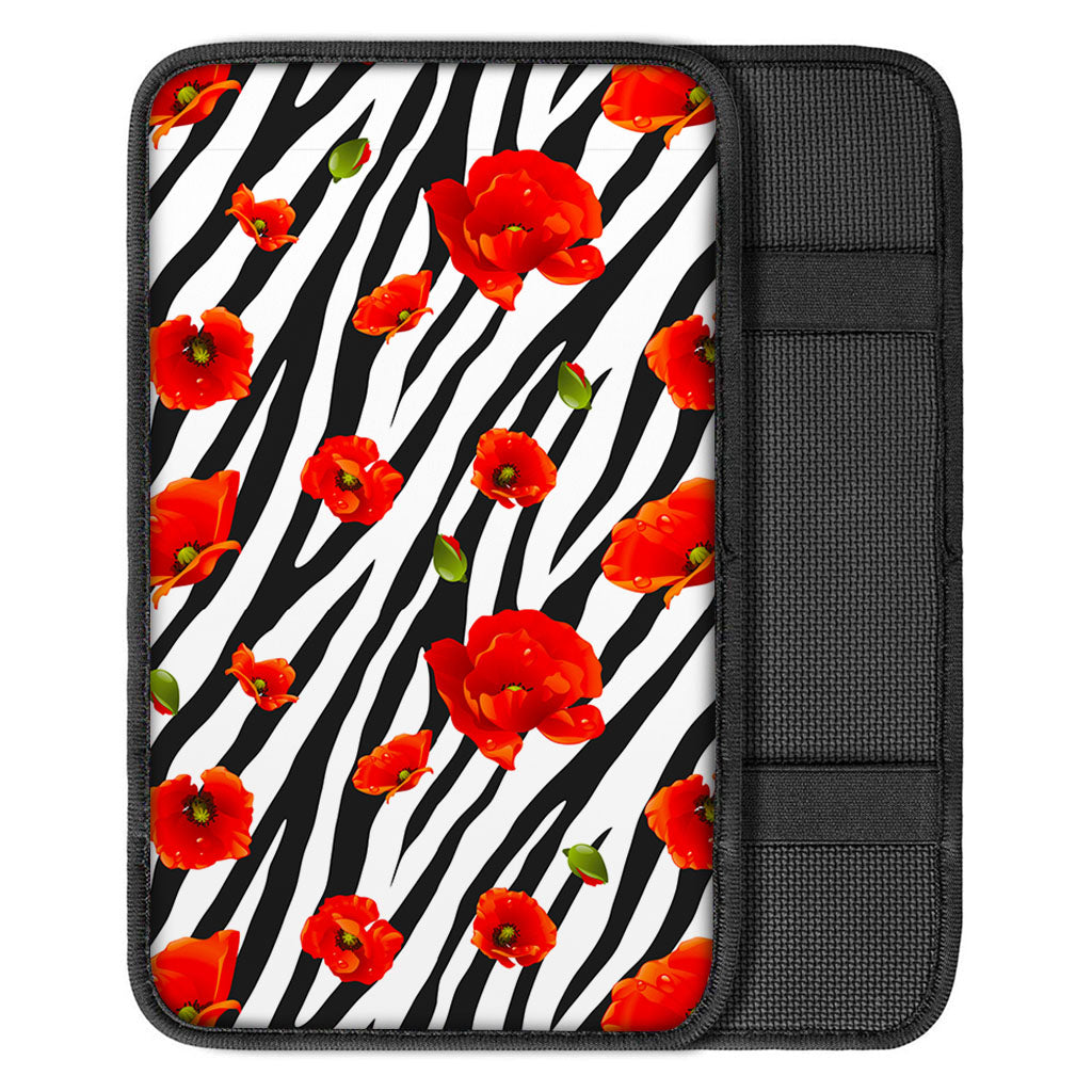 Black White Zebra Flower Pattern Print Car Center Console Cover