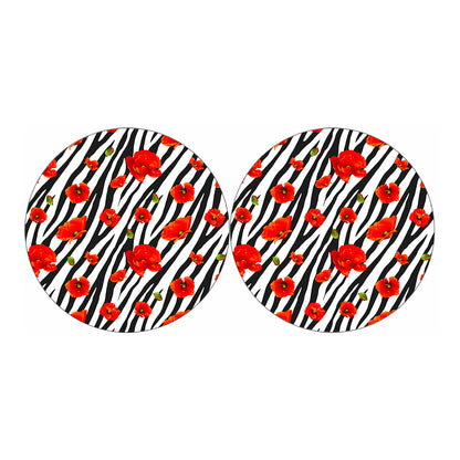 Black White Zebra Flower Pattern Print Car Coasters