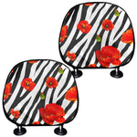 Black White Zebra Flower Pattern Print Car Headrest Covers