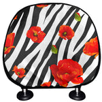 Black White Zebra Flower Pattern Print Car Headrest Covers
