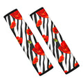 Black White Zebra Flower Pattern Print Car Seat Belt Covers