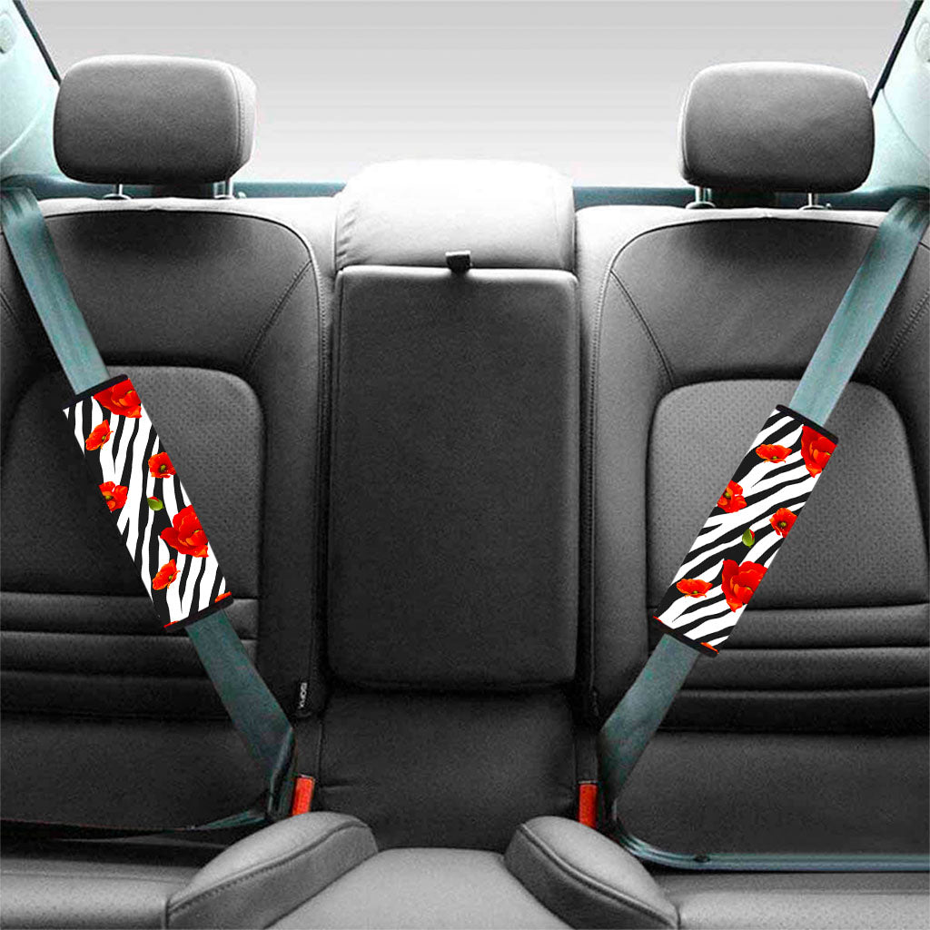 Black White Zebra Flower Pattern Print Car Seat Belt Covers