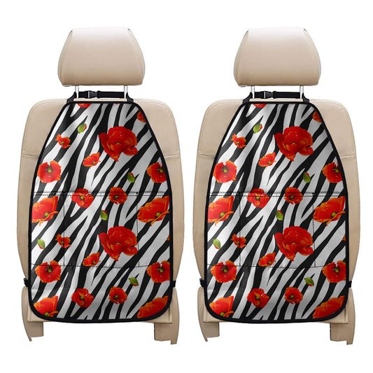 Black White Zebra Flower Pattern Print Car Seat Organizers