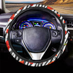 Black White Zebra Flower Pattern Print Car Steering Wheel Cover