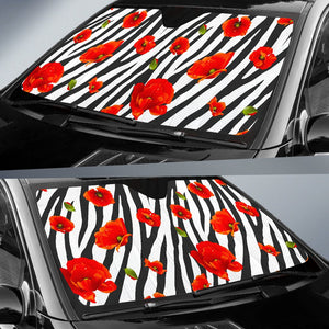 Black White Zebra Flower Pattern Print Car Sun Shade GearFrost