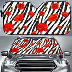 Black White Zebra Flower Pattern Print Car Sun Shade GearFrost