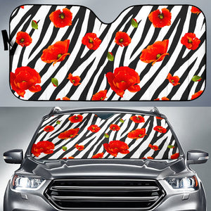 Black White Zebra Flower Pattern Print Car Sun Shade GearFrost