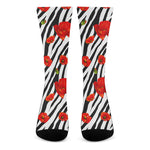 Black White Zebra Flower Pattern Print Crew Socks