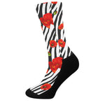 Black White Zebra Flower Pattern Print Crew Socks