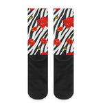 Black White Zebra Flower Pattern Print Crew Socks