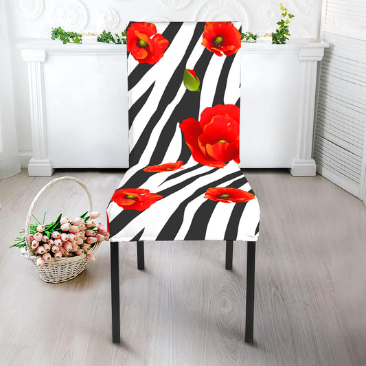 Black White Zebra Flower Pattern Print Dining Chair Slipcover