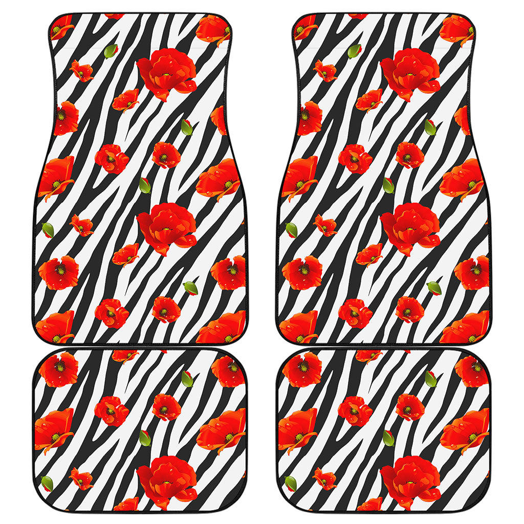 Black White Zebra Flower Pattern Print Front and Back Car Floor Mats