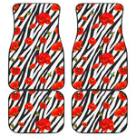 Black White Zebra Flower Pattern Print Front and Back Car Floor Mats