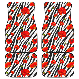 Black White Zebra Flower Pattern Print Front and Back Car Floor Mats