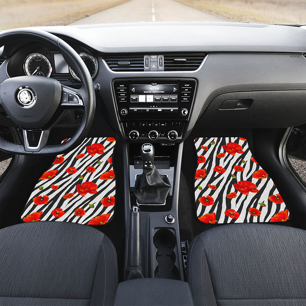 Black White Zebra Flower Pattern Print Front and Back Car Floor Mats