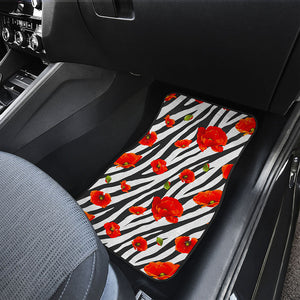 Black White Zebra Flower Pattern Print Front and Back Car Floor Mats