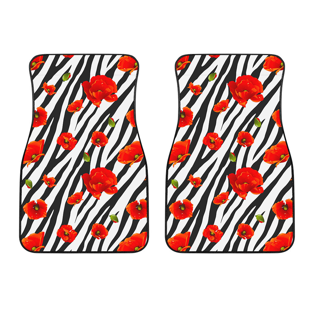 Black White Zebra Flower Pattern Print Front Car Floor Mats