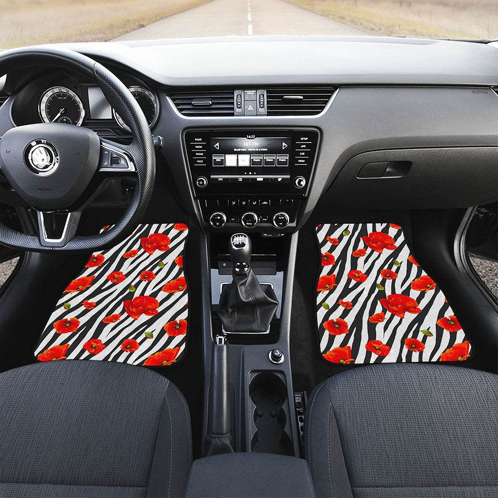Black White Zebra Flower Pattern Print Front Car Floor Mats
