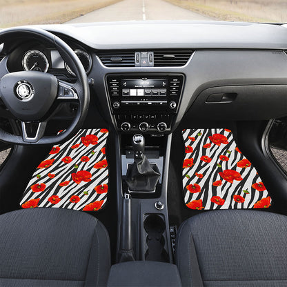 Black White Zebra Flower Pattern Print Front Car Floor Mats