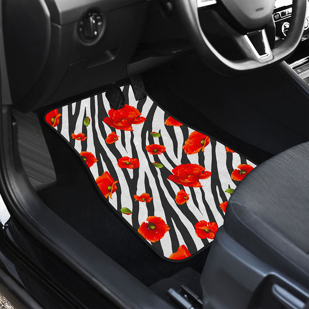 Black White Zebra Flower Pattern Print Front Car Floor Mats