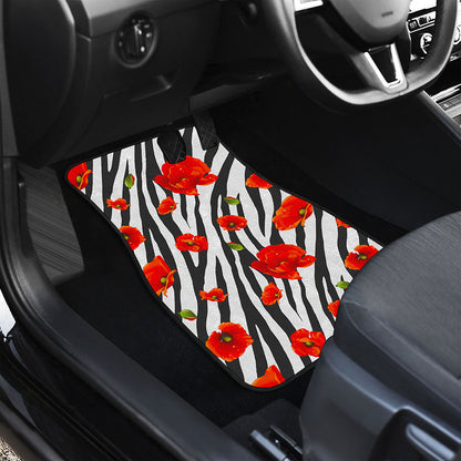 Black White Zebra Flower Pattern Print Front Car Floor Mats