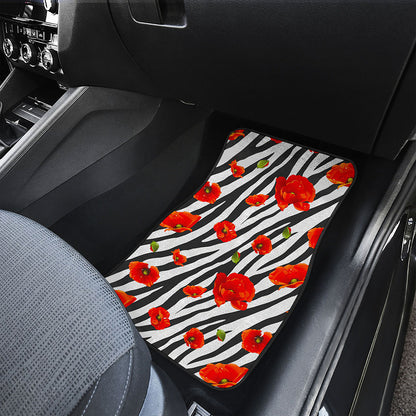 Black White Zebra Flower Pattern Print Front Car Floor Mats