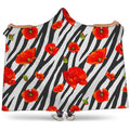 Black White Zebra Flower Pattern Print Hooded Blanket