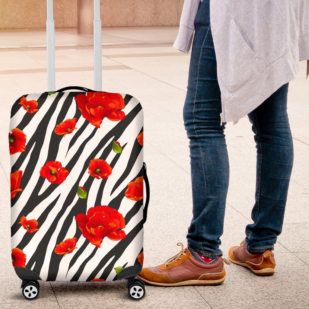 Black White Zebra Flower Pattern Print Luggage Cover GearFrost